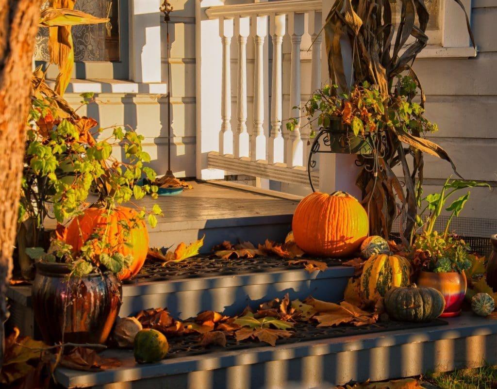 Autumn decorations - house exterior.