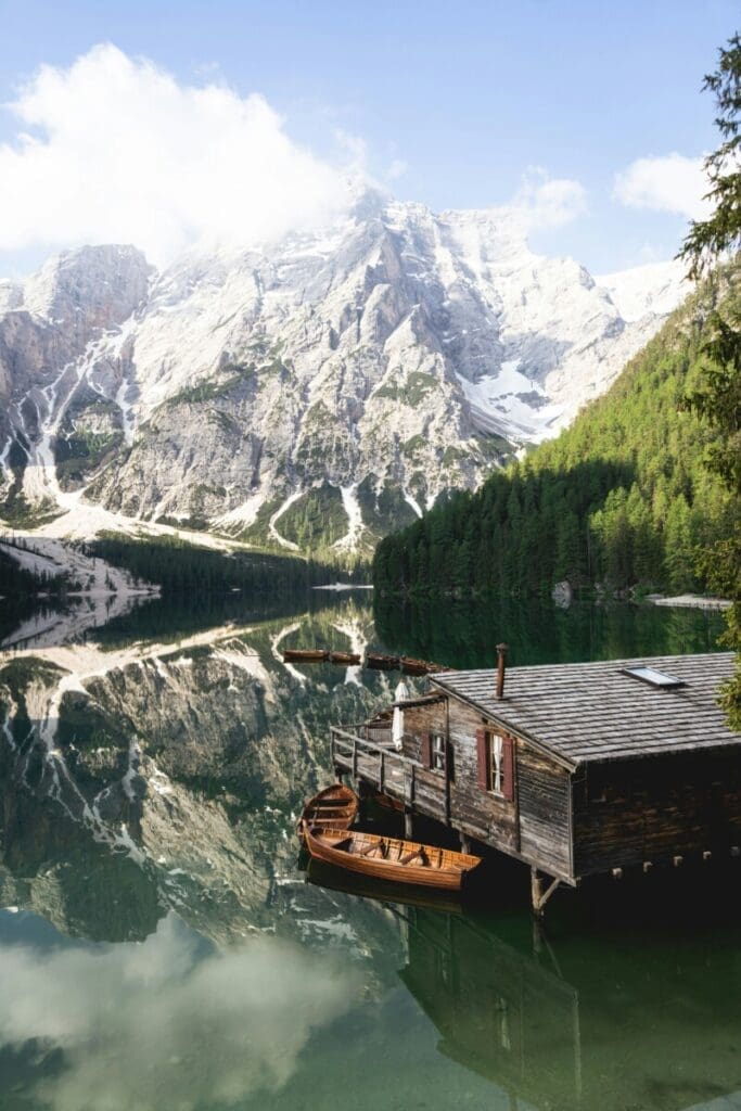 mountain travel house snow lake